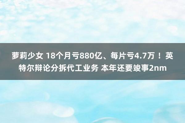 萝莉少女 18个月亏880亿、每片亏4.7万 ！英特尔辩论分拆代工业务 本年还要竣事2nm